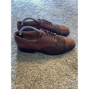 Allen Edmonds "Lauderdale" Dress Shoe 9D Woven Leather Cap Toe Brown Oxfords